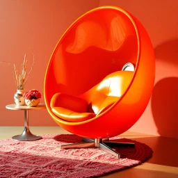 1970s, armchair in a large orange egg in plastic