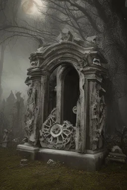 Step into the ethereal realm of an ancient graveyard, where time stands still and spirits linger. Broken tombstones, weathered by the passage of centuries, bear witness to forgotten lives. Hauntingly beautiful, the scene captures the eerie allure of the afterlife, with ghosts shrouded in the shadows, whispering secrets lost to time.Dark and Surreal Impressionism.