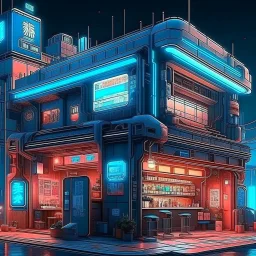 cyberpunk retro futuristic bar building for comics