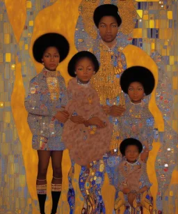 royal African American young family of four by Gustav Klimt