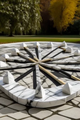 Archery arrows made of granite and marble fall on a marble circle