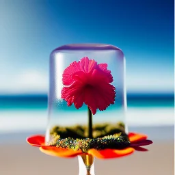 Surreal Waiizii Flower inside a glass sculpture under an unbrella, Art by Joshy Sly,