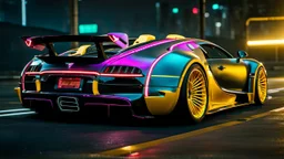 Veyron Super Sport ultimate need for speed tuning Mansory Cyberpunk 2077 neon Style Rear View, Super Detailed, desktop wallpaper, 4K