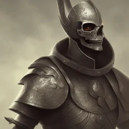 Skull headed knight with armor, Portrait head and shoulders, smoke, realistic, 8K, High Definition, Centered