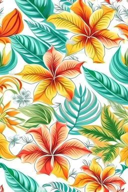 hawaiian ,pasific , ethnic pattern, create majestic, bright colors, pastel colors , fabric, white background, ultra realistic , repeatable , seamless