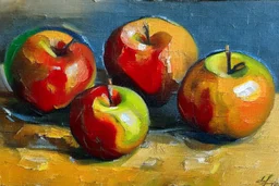 Abstract impasto oil painting of an apples on a table,style of William Turner