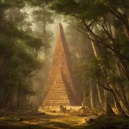 Egyptian pyramid buried in the middle of a dense forest, artistic painting, detailed painting elements with full HD quality, lasting effect, 4K, 8K, 16K