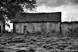 Old farmhouse, mud, storm, ruins