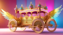hyper realistic princely carriages, with glittery wings, jewels, royal and noble carriages, 5, cinema 4d, HDR, dust effect, vivid colors