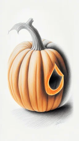 pencil drawing of a pumpkin. Spooky, scary, halloween, white background, colored pencils, realistic