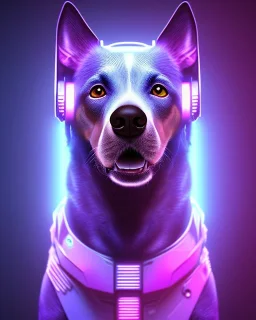 portrait of cyberpunk dog, purple blue color, high key lighting, volumetric