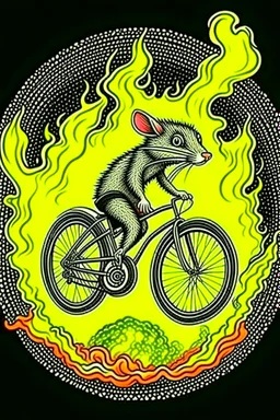 mouse on motorbike jumping through flaming hoop