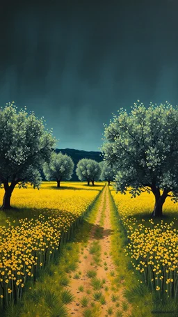 A dark yellow olive field painted by Henry-Robert Brésil