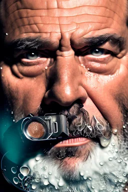 extreme close up photography, dirty burly chubby sicilian ugly strong 55 years old redneck man with the tongue out , full of splashing milk in the face dripping on the beard, with dirty tank top, emotional eyes, manly chest, photo, Canon EOS, lens 35mm, natural lights, 8K, in the morning -