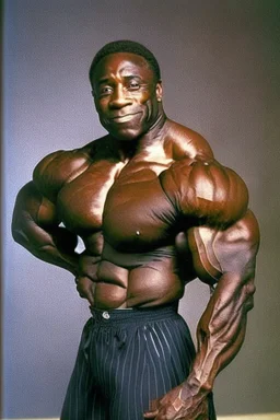 Bodybuilder Lee Haney .He wears a black suit