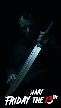 Jason from Friday 13 Movie in a dark with big knife in his hand, scary