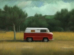 red truck with old camper by van gogh