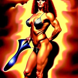 Epic full body picture portrait of busty atletic young beautiful Red Sonja boris vallejo styles