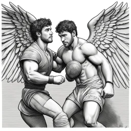 [WSJ drawing portrait Hedcut style] Jacob wrestling with angel