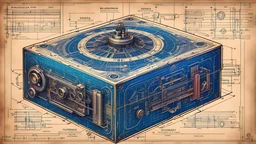 Vintage Blueprint Style, dark, technical, bold, elegant text, realistic sketch, scientific sketch, a mix of bold dark multicolored prismatic lines and loose lines, bold lines, on vintage paper, of a Pandora’s box, triadic colors, blueprint, schematic, ultra quality, ultra detailed, 8k resolution, trending on Artstation, gorgeous and elegant, unique