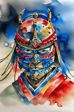 Samurai mask, watercolor