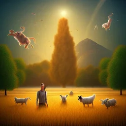 Lost in a wheat field surrounded by goats in a dream sketch