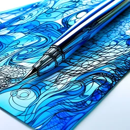 an abstract pen and paper. Make it mostly blue