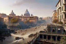 Tevere+river+Bar on garden rooftops +Rome mixed new york +Skyscraper +steampunk+biopunk+alphonse mucha, greg rutkowski,matte painting, cryengine, hyper detailed, felix kelly, fantasy art, seb mckinnon