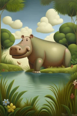 A tan earth elemental hippopotamus painted by Henri Rousseau