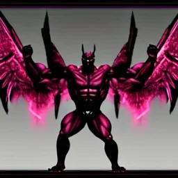 demonlike humanoid with batlike wings clawed hands and huge muscles collored