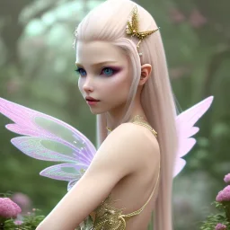 beautiful fairy very etheric, nice smiling, long blond hair, magic glamour pink make up, delicate colors, complete vision of very transparent and big wings, beautiful glamour transparent dress, ultra sharp focus, 8k, unreal engine 5, extremely sharp detail, light effect, soft light atmosphere, smooth, full of details, face in front, complete vision of face and hair and of the body