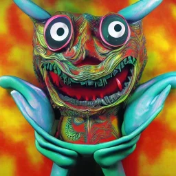 Surreal realistic plastic monster with big eyes detailed psychedelic