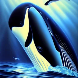 oil on canvas portrait of a killer whale , perfect composition, perfect anatomy, perfect contrast, intrincate detail, with two eyes, only one mouth, intense stare, realistic image, high resolution 8k, by Caravaggio