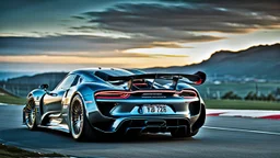 Rear View A stunningly realistic (((Porsche 918 x brabus))), intricate detail and perfection in every surface, glimmering metal and luxurious contours, a (perfect model) for a desktop wallpaper fit for high resolution screens, evoking a sense of futuristic elegance in a (4K cinematic atmosphere).
