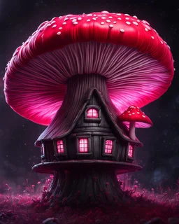 A solitary floating mushroom house on a clear night. silver and red and pink, Dark cosmic interstellar. Detailed Matte Painting, deep color, fantastical, intricate detail, splash screen, hyperdetailed, insane depth, concept art, 8k resolution, trending on Artstation, Unreal Engine 5, color depth, backlit, splash art, dramatic, High Quality Whimsical Fun Imaginative Bubbly, perfect composition