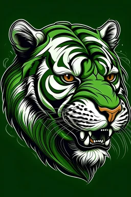 Drawing of an angry tiger green eyes side profile sketchy cartoon