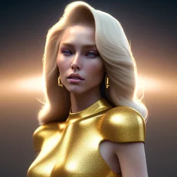 beautiful cosmic golden woman, long blond hair, nice smiling, magic glamour make up, delicate colors, beautiful glamour galactic golden dress, ultra sharp focus, 8k, unreal engine 5, extremely sharp detail, light effect, soft light atmosphere of a spaceship, smooth, full of details, face in front, complete vision of body