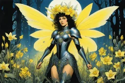 [art by Philippe Druillet] Fairy With Daffodils, her armour is covered with chips and dings