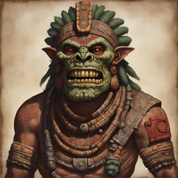 dnd, portrait of ancient abomination in Aztecs cloth