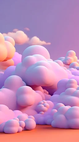 3d clouds, pink, tangerine, lilac, pastel colors, the clouds use the entire screen