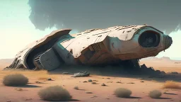 Sleek Cargo Spaceship Sitting In A Ruined Landscape