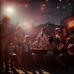 Realistic photo, American shot view, old man, cabaret scene, steampunk. Women, Drunken, Sunglasses, smoking, happy, hot. Many people background, highly detailed, concept art, unreal engine 5, god rays, ray tracing, RTX, lumen lighting, ultra detail, volumetric lighting, 3d, finely drawn, high definition, high resolution.