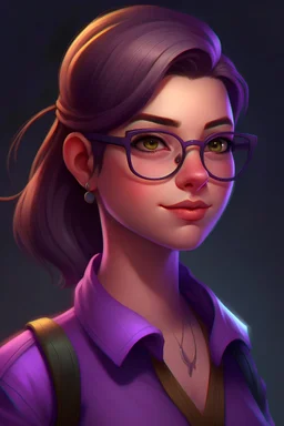 a woman wearing glasses and a purple shirt, a character portrait by Lois van Baarle, featured on zbrush central, sots art, 2d game art, artstation hd, behance hd
