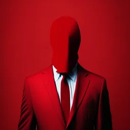 a faceless man wearing a red suit with a red tie