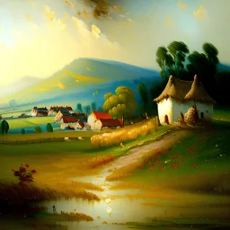 Landscape rural village oil painting on canvas Fried pastry impressionist William Turner