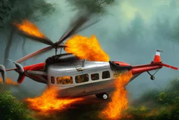 burning helicopter in jungle the jaguar is watching on fire