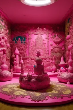 A pink magical kingdom with hearts designed in Maori sculptures painted by Vincent van Gogh
