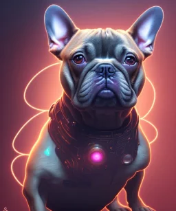 ! dream symmetry!! portrait of a french bulldog, sci - fi, tech wear, glowing lights!! intricate, elegant, highly detailed, digital painting, artstation, concept art, smooth, sharp focus, illustration, art by artgerm and greg rutkowski and alphonse mucha