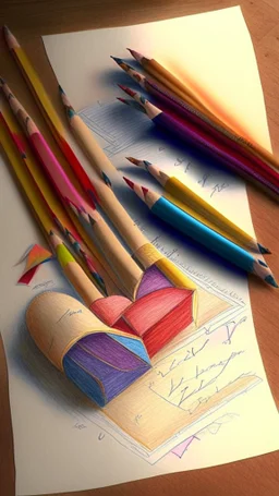 Drawing of love letters, realistic, colored pencils