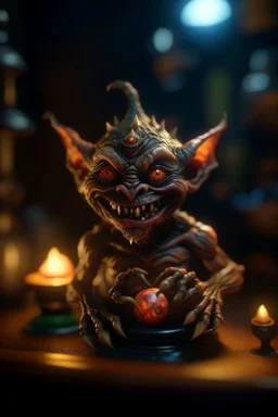 nightmare, Living cauldron with shining sigil, slightly demonic alien imp gremlin in it, prize winning oil painting, ,bokeh like f/0.8, tilt-shift lens 8k, high detail, smooth render, down-light, unreal engine